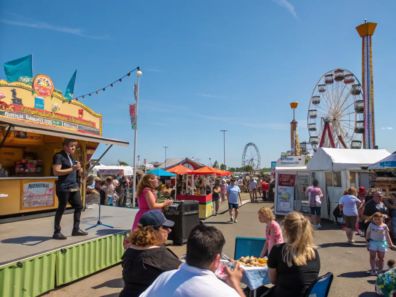 A colorful image capturing the atmosphere of a cultural festival, with people enjoying music, art, and community activities.